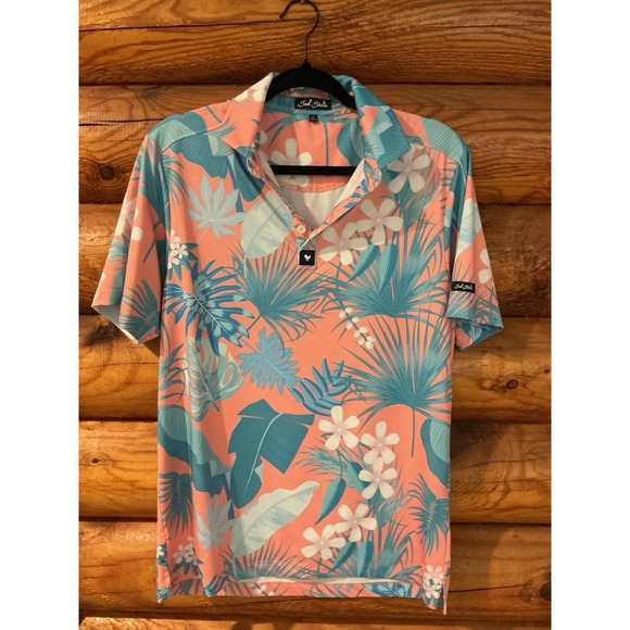 Badger Sport Other - Bad‎ Birdie Polo Shirt Mens Size Small Leaf Print Golf Short Sleeve